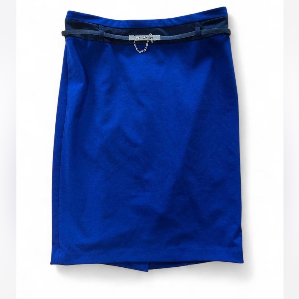 The Limited Cobalt Blue Pencil Skirt with Belt Detail